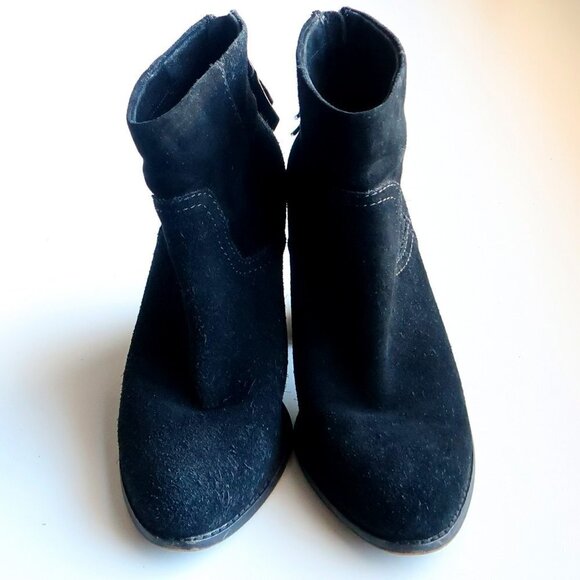 Splendid Anthropologie Black Suede Leather Block Heel Ankle Boots Booties 9.5 - Picture 14 of 15